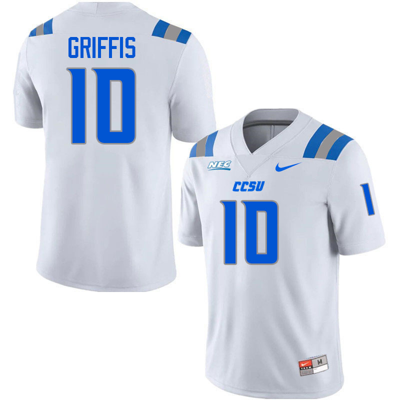 Central Connecticut Blue Devils #10 Brett Griffis College Football Jerseys,Uniforms-White